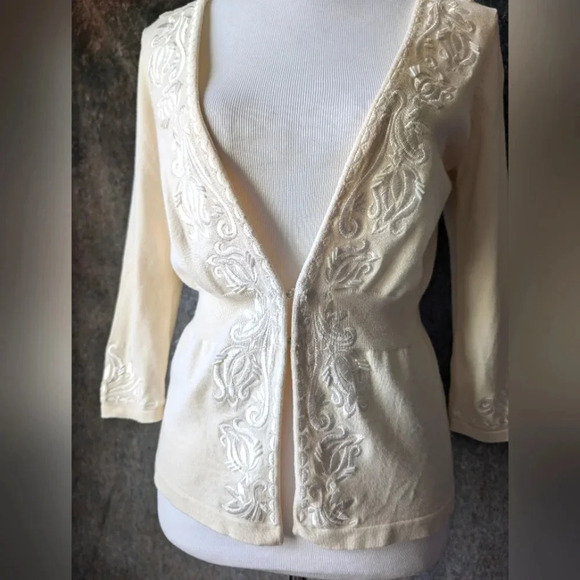 WHBM Ivory Cardigan Embellished Silk Embroidery Beaded Wedding - Picture 3 of 7